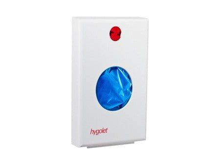 Hygienebeutelspender Hygobag Whiteline mit blauen Hygienebeuteln