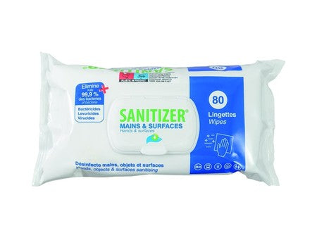 Desinfektionstücher Sanitizer für Oberflächen, Packung mit 80 Tüchern