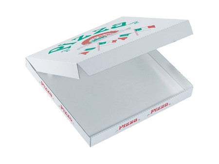 Pizzakarton 325 × 325 × 30 mm, Modell Vicenza, weiss, bedruckt