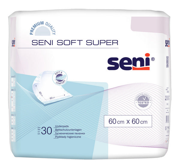 Krankenunterlagen Seni Soft Super 60 x 60 cm, hellblau, 30 Stück – Einzelpackung