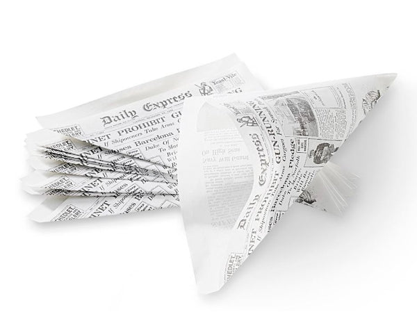 Spitztüte Pommes Frites Pergamentersatz fettdicht 20 × 20 cm 60 g/m² Newspaper – 100 Stück