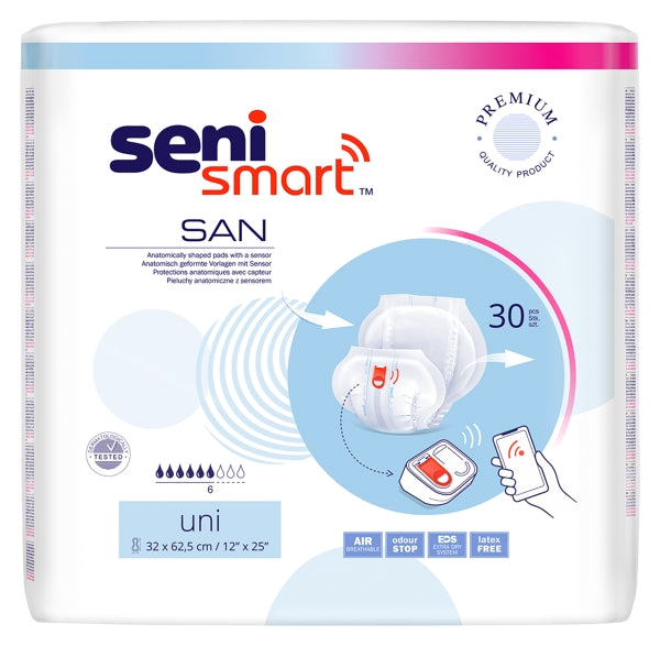 Seni Smart San Uni, mit Sensor, 120 Stück – 1 Karton (4 × 30)