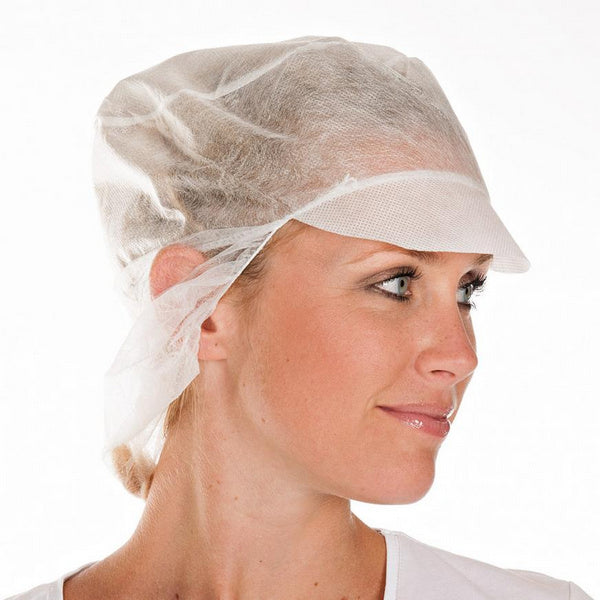 HYGOSTAR Schirmmütze mit Nackenhaarschutz, PP-Vlies, weiss, Ø 31 cm – 100 Stück
