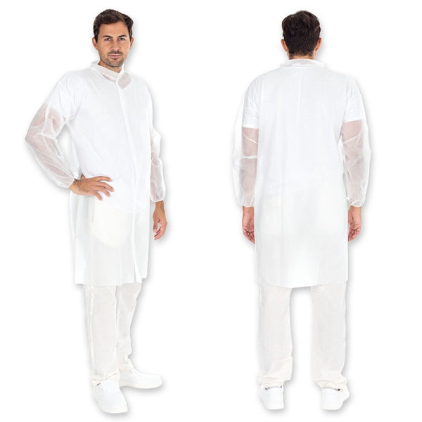 Besucherkittel, PP-Vlies, weiss, 50 g/m², 105 × 125 cm, Klettverschluss – 50 Stück