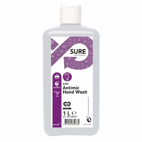 Antimikrobielle Handwaschlotion SURE Antimic Hand Wash, unparfümiert, farblos, 1 Liter