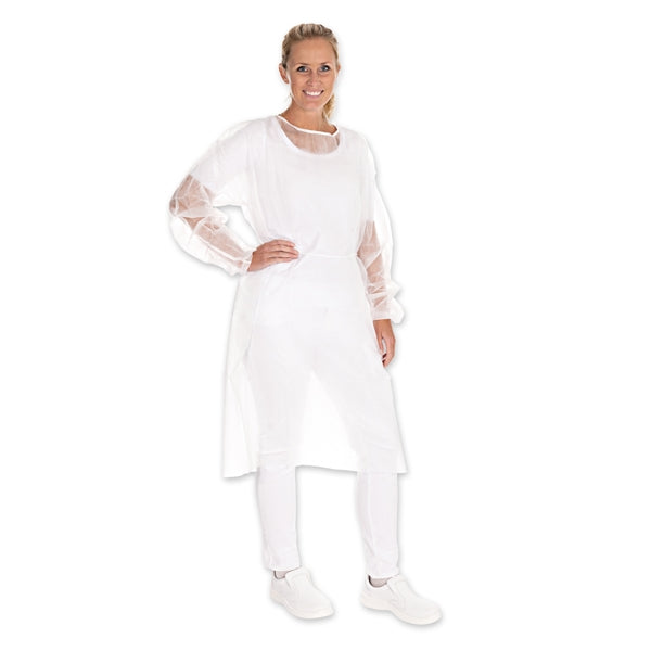 Schutzkittel PP-Vlies mit Armbündchen, weiss, 26 g/m², 115 × 140 cm – 100 Stück