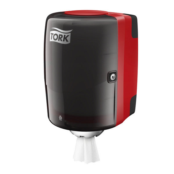 Tork Performance Spender für Papierwischtücher Midi M2, Kunststoff, schwarz/rot – 1 Stück
