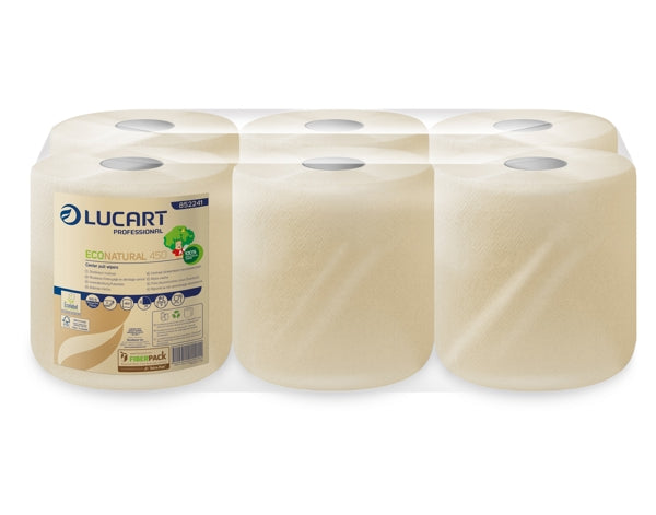 Lucart EcoNatural 450 Papierwischtücher Midi, Recycling, 2-lagig, havanna, 450 Blatt – 6 Rollen