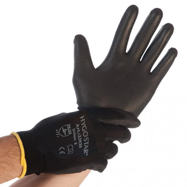 HYGOSTARN BLACK ACE Arbeitshandschuhe, Nylon, PU-beschichtet, 250 mm, Grösse XL – 12 Paar