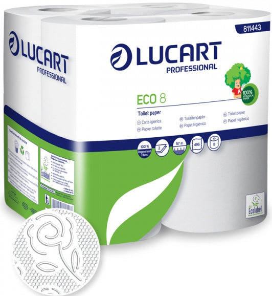 Lucart Eco 8 Toilettenpapier Kleinrollen, Recycling, 2-lagig, 496 Blatt – 48 Stück