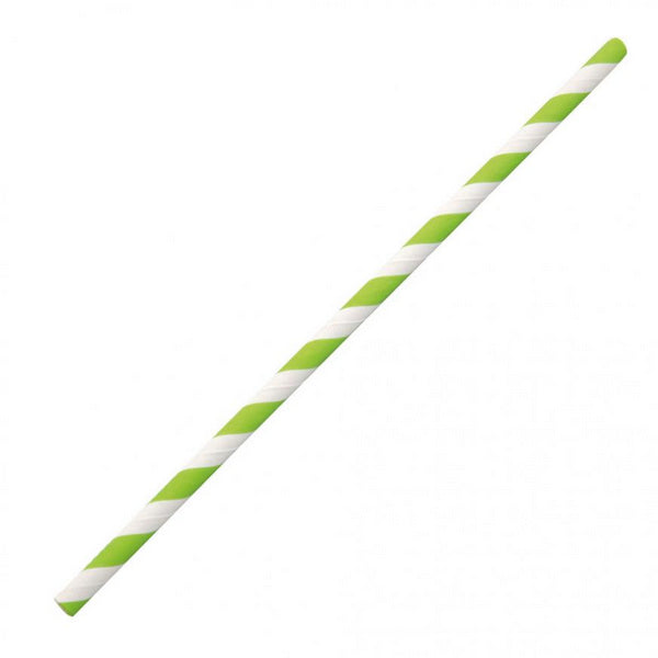 NatureStar Trinkhalme Papier, ungehülst, 197 × Ø 6 mm, biologisch abbaubar, Grün/weiss gestreift – 100 Stück