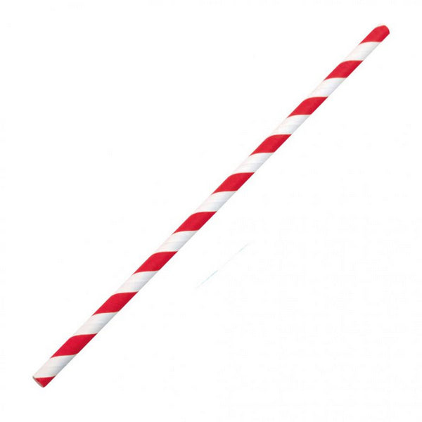 NatureStar Trinkhalme Papier, ungehülst, 197 × Ø 6 mm, biologisch abbaubar, Rot/weiss gestreift – 100 Stück
