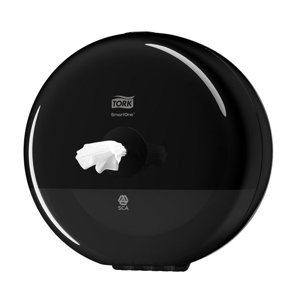 Toilettenpapierspender Tork Elevation SmartOne Mini – T9 System, Kunststoff, schwarz, H 219 × B 219 × T 156 mm