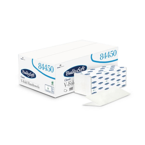 Bulkysoft Classic Handtuch, V-Falzung, 2-lagig, weiss, 20,5 × 21,5 cm – 4000 Blatt (20 x 200)