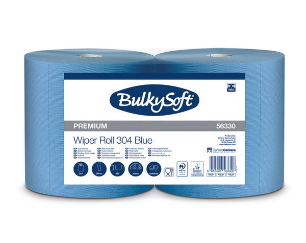Papierwischtücher Bulkysoft Premium Maxi, Zellstoff, 2-lagig, blau, 38 × 26 cm, 800 Blatt = 304 m