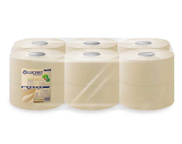 Lucart EcoNatural 180 Toilettenpapier Mini Jumbo, Recycling, 2-lagig, havanna, 750 Blatt – 12 Rollen