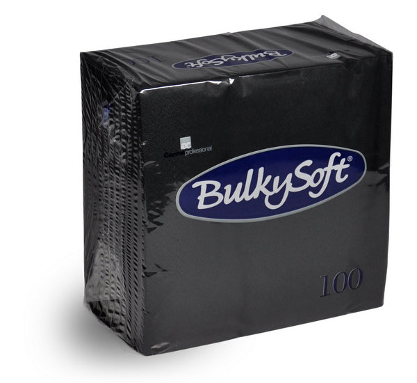 Servietten Bulkysoft 40 × 40 cm, 3-lagig, 1/4-Falzung, Schwarz