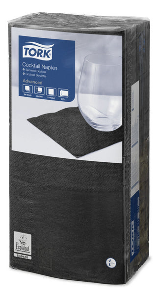 Cocktail-Servietten Tork Advanced, 24 × 24 cm, 2-lagig, 1/4-Falz, schwarz