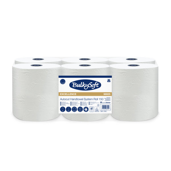 Bulkysoft Autocut Membrane Plus Light Handtuchrolle, 3-lagig, weiss, 19,5 cm × 150 lfm – 6 Rollen
