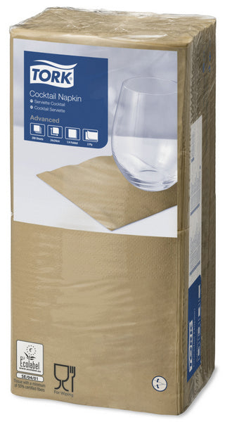 Cocktail-Servietten Tork Advanced, 24 × 24 cm, 2-lagig, 1/4-Falz, biscuit