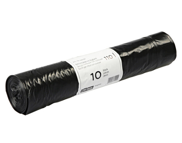 Kehrichtsäcke Budget mit Zugband, 110 l, LD-PE Recycling, schwarz, 730 × 1000 + 50 mm
