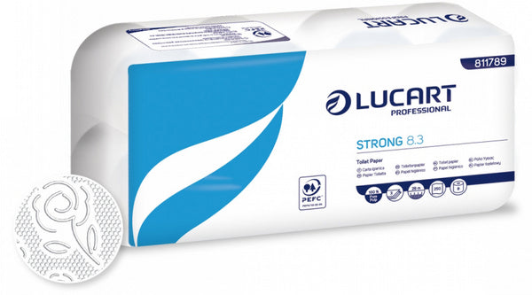 Lucart Strong 8.3 Toilettenpapier Kleinrollen, Zellstoff, 3-lagig, 250 Blatt – 72 Rollen