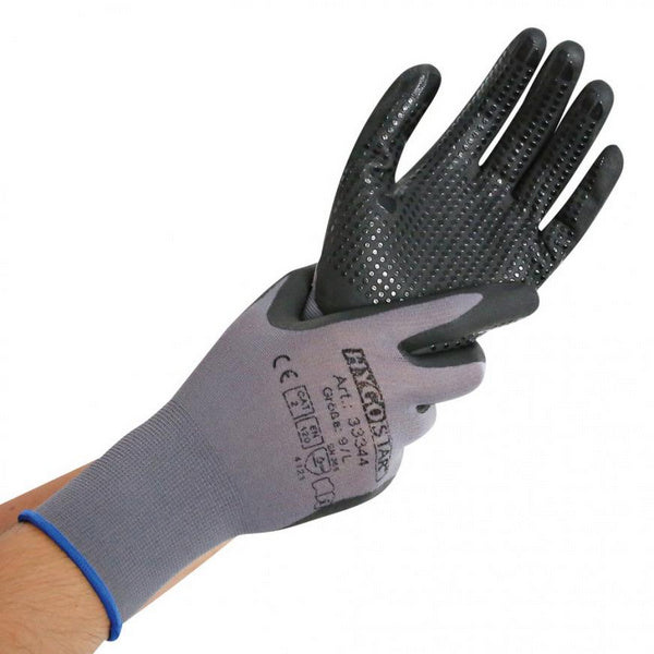 Arbeitshandschuhe Hygostar ERGO FLEX, Strick, grau/schwarz, PU-beschichtet, mit Noppen, Grösse M – 12 Paar