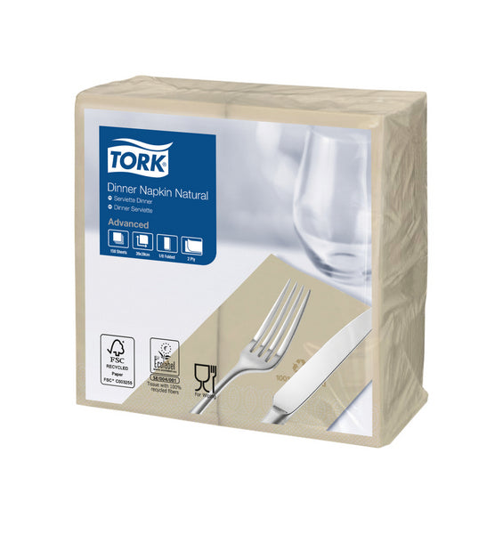 Dinner-Servietten Tork Advanced, 39 × 39 cm, 2-lagig, 1/8-Falz, beige