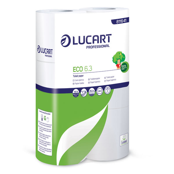 Lucart Eco 6.3 Toilettenpapier Kleinrollen, Recycling, 3-lagig, 250 Blatt – 30 Rollen