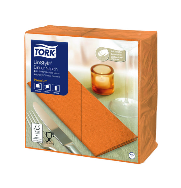 Servietten Tork LinStyle Premium, Airlaid, 39 × 39 cm, 1/8-Buchfalz, orange