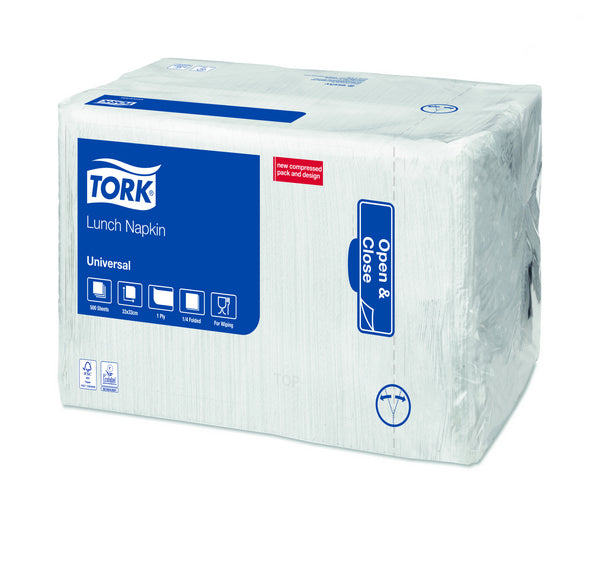 Servietten Tork, 32,5 × 32,5 cm, 1-lagig, 1/4-Falz, weiss