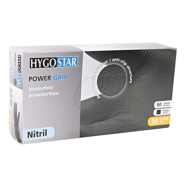 Nitril-Einweghandschuhe Hygostar Power Grip, schwarz, puderfrei, unsteril, 50 Stück, Grösse M