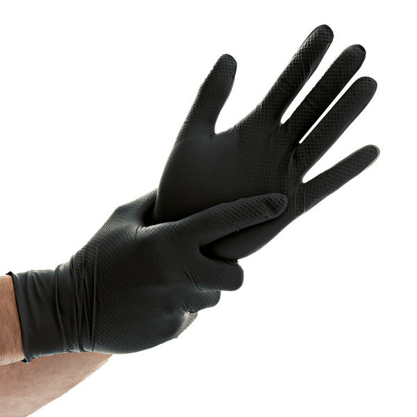 Nitril-Einweghandschuhe Hygostar Power Grip, schwarz, puderfrei, unsteril, 50 Stück, Grösse XL