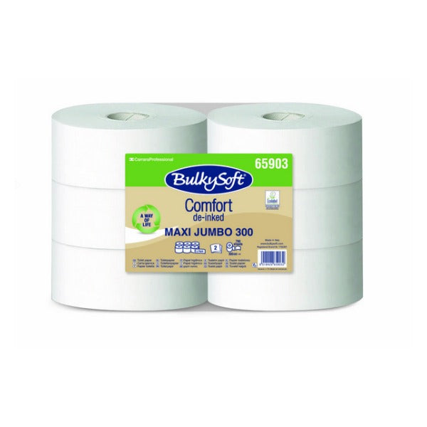 Bulkysoft Comfort Toilettenpapier Maxi Jumbo, Recycling, 2-lagig, weiss, 9 × 38 cm – 6 Rollen