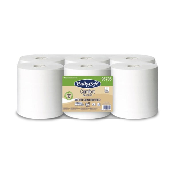 Bulkysoft Comfort Papierwischtücher Midi, Recycling, 2-lagig, weiss, 19 × 24 cm, 108 lfm – 6 Rollen