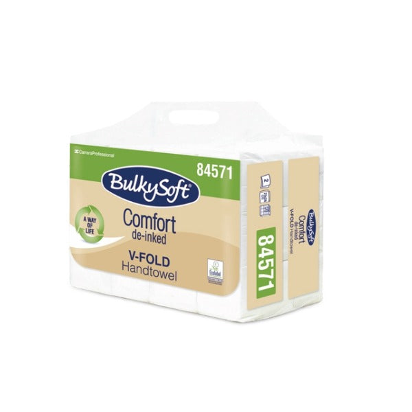 Bulkysoft Comfort Handtuch, V-Falzung, Recycling, 2-lagig, weiss, 24 × 21 cm – 3000 Blatt (12 x 250)