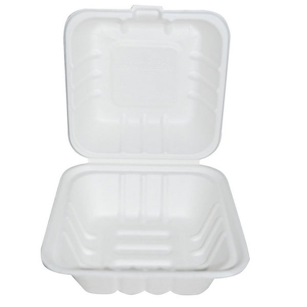 Hamburger-Box Bagasse weiss kompostierbar 150 × 150 × 80mm – 500 Stück