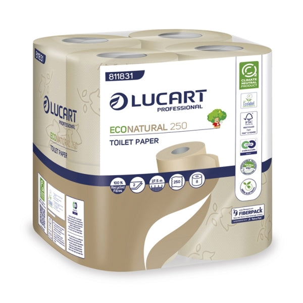 Lucart EcoNatural 250 Toilettenpapier Kleinrollen, Recycling, 2-lagig, havanna, 250 Blatt – 64 Rollen