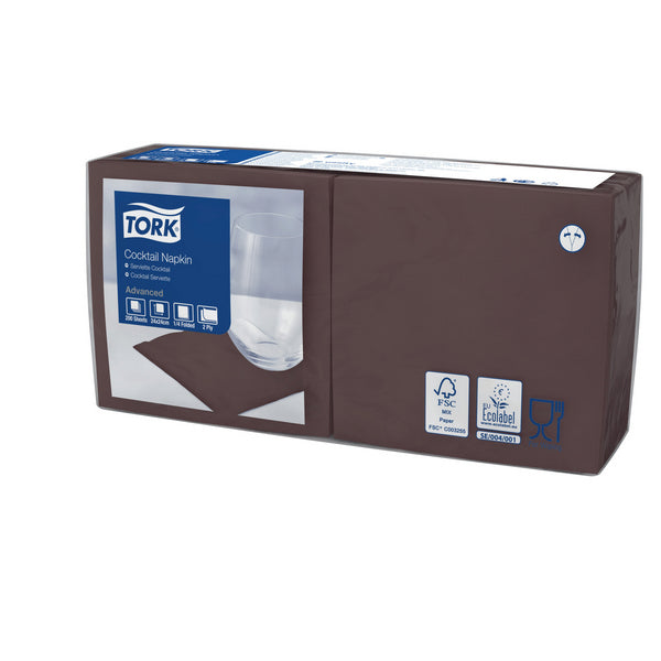 Cocktail-Servietten Tork Advanced, 24 × 24 cm, 2-lagig, 1/4-Falz, braun
