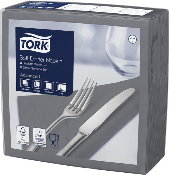 Servietten Tork Advanced, 39 × 39 cm, 3-lagig, 1/4-Falz, anthrazit