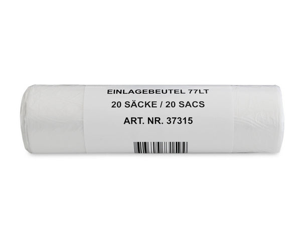 Einlagebeutel mit Verschlussband, 77 l, HD-PE, transparent, Rolle à 20 Säcke