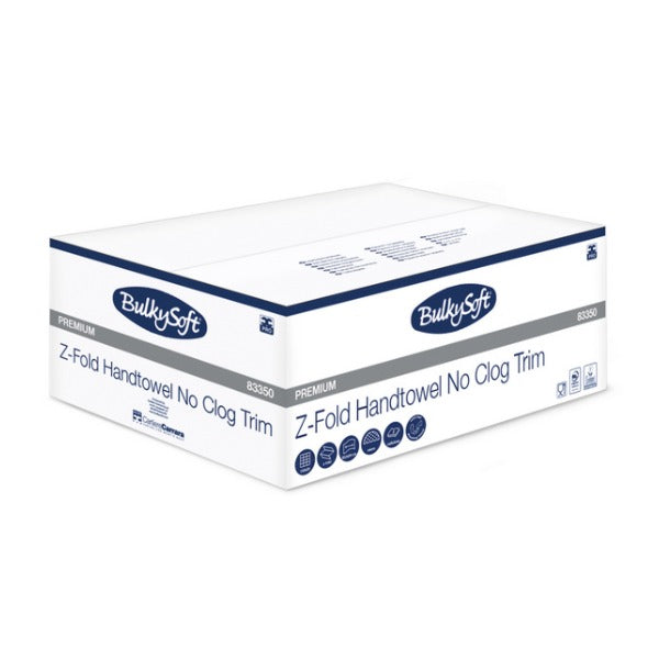 Bulkysoft Premium Handtuch, Z-Falzung, schnellauflösend, 2-lagig, weiss, 20,5 × 24 cm – 3750 Blatt (25 x 150)