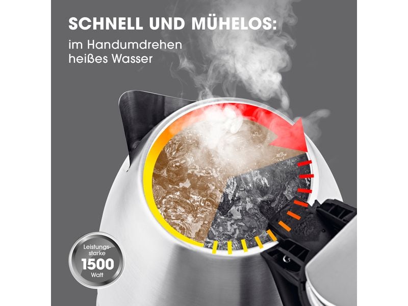 Wasserkocher GOURMETmaxx Edelstahl, 1,8 l, 1500 W, schwarz/silber
