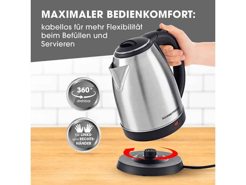Wasserkocher GOURMETmaxx Edelstahl, 1,8 l, 1500 W, schwarz/silber