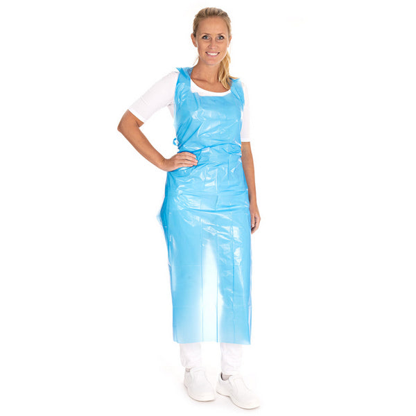 Einwegschürzen LD-PE, blau, 0,033 mm, 125 × 75 cm – 500 Stück