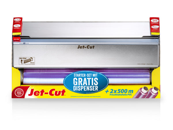 Jet Cut Inox Starter-Set 2 Rollen Frischhaltefolien + 1 Dispenser gratis 45 cm × 500 m 8,5 my – 1 Stück