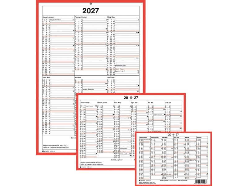 Tafelkalender SIMPLEX 2027, A6 quer, 6 Monate pro Seite, DE/FR