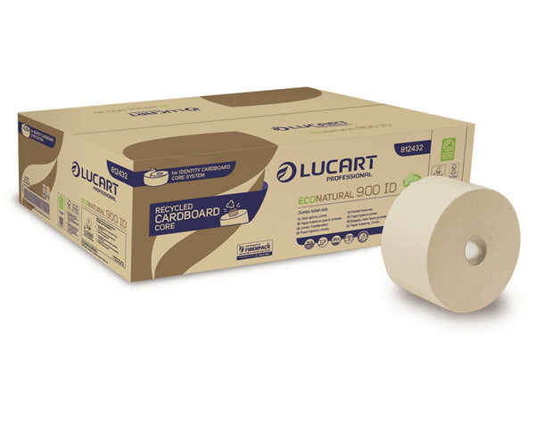 Lucart EcoNatural 900 ID Toilettenpapier Mini Jumbo Cardboard Core, Recycling, 2-lagig, havanna, 900 Blatt – 12 Rollen