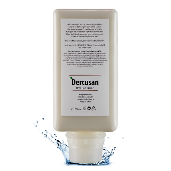 Dercusan Urea Soft Hautpflegecreme mit 10% Urea, 1 Liter Softflasche – 1 Stück
