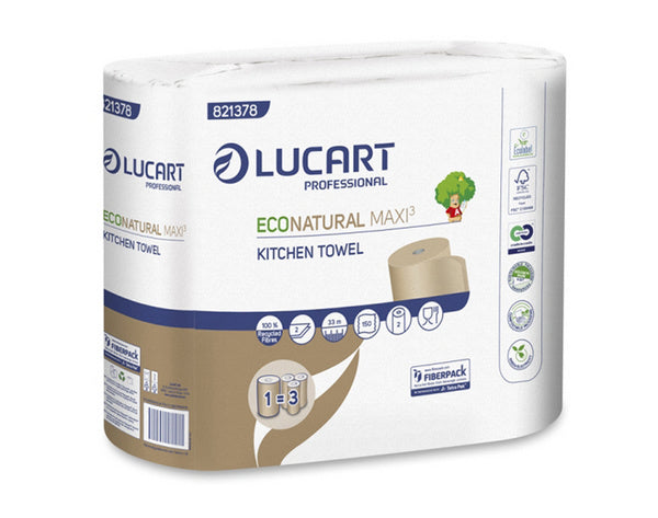 Lucart EcoNatural Küchenrollen, Recycling, 2-lagig, havanna, 150 Blatt – 30 Rollen